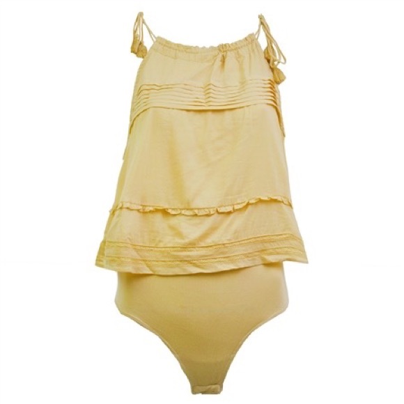 Free People Trust Me Bodysuit Yellow flowy tassle straps sleeveless boho large - Picture 2 of 7